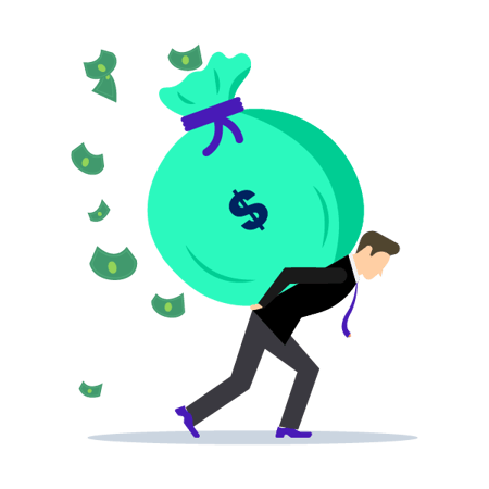 Illustration: CFO carrying huge money bag on back