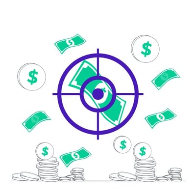 Illustration: Startup budget portrayed with money and crosshairs